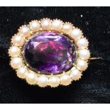 Amethyst and pearl brooch