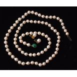 Cultured pearl necklace and earrings