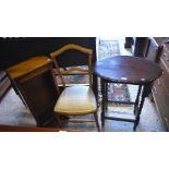 Small oak bookcase, scalloped oval occasional  table and a birch bedroom chair (3)