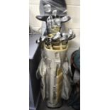 A set of nine Big Ezee left handed iron-woods to/w a Mercury Tour 3 and 5 wood c/w Ram golf bag