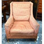 A contemporary Duresta brand armchair, upholstered in patterned bronze/orange Liberty style