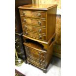 Pair of bow fronted four drawer bedside chests raised on bracket feet