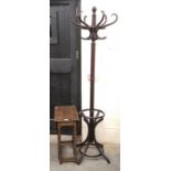 Bentwood coat stand to/w an oak small drop leaf table with barleytwist legs (2)