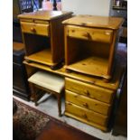 A pair of pine bedside cabinets to/w a matching dressing table and stool
