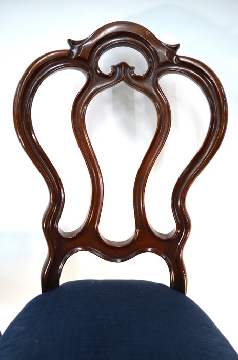 A set of six late 19th century walnut dining side chairs with overstuffed seats raised on cabriole - Image 2 of 2