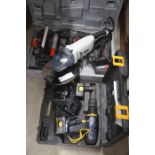 A Pro 12V cordless drill, a Macallister angle grinder and a Power Devil cordless circular saw and