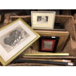 A box of mixed prints, engravings and etchings, various subjects