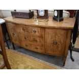 Mahogany cross banded and satin strung bow front sideboard with three central drawers and flanking