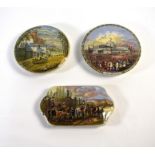 Two large circular Pratt Ware lids - New York 1853, 12.5 cm diam. and 'Belle Vue Tavern' Pegwell Bay