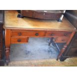 Victorian mahogany dressing table, four drawers with turned pulls raised on turned supports