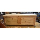 Large modern panelled pine blanket chest