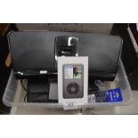 A Klipsch iGroove iPod dock, an IPod Classic 120GB Black and accessories
