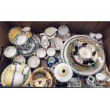 A box of decorative china including Coalport 'Bat Wing' teacup and saucer, Foley' tea for one',