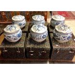 A set of six Chinese blue and white vases; each one with cover and fitted box (18)