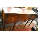 Georgian style mahogany serpentine front sideboard with two central drawers flanked by cupboard