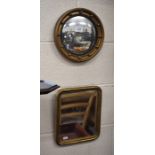 Small gilt framed convex mirror to/w a small gilt framed square mirror (2)