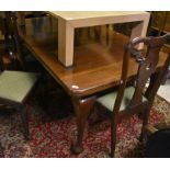 Mahogany wind out dining table on pad footed cabriole supports to/w six Queen Anne style dining