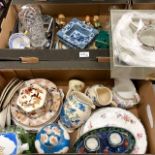 Two boxes of assorted china and glass including Mason Regency wares, flatware, Maling desk tidy,