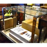 Pair of chrome and glass contemporary console tables
