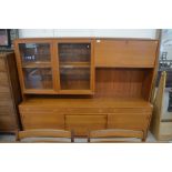 G-Plan style teak sideboard dresser, the raised back with glazed doors and fall front panel over