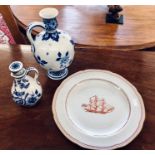 Spode dinner plate transfer decorated with an image of 'Ship Grand Turk, Built 1786' to/w a Delft