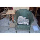 Lloyd Loom armchair to/w a wicker two tier occasional table (2)
