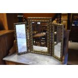 Gilt framed table top three section mirror