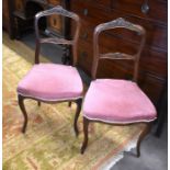 Pair of French carved mahogany dining/parlour chairs a/f