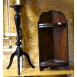 French ebonised and ormolu mounted tripod stand to/w a small oak corner stick stand (2)