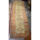 Turkish Milas camel ground runner with geometric design, light blue border 2.70 x 0.76