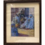 An Arabian market scene, pastel, indistinctly signed and dated lower right