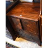 19th century mahogany pot cupboard with two drawers, raised on bracket feet