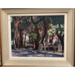 J R Charoux - Figures beneath trees, oil on board, signed and dated '93