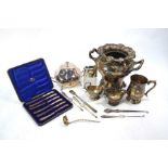 A heavy quality electroplated twin-handled wine cooler with liner, of baluster form, to/w various