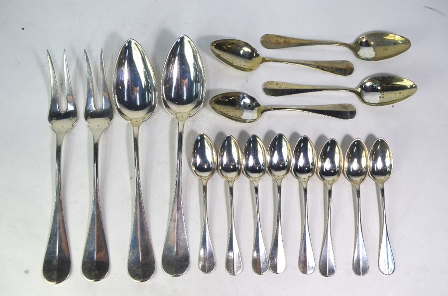 A large pair of Austro-Hungarian 800 grade serving spoons and forks, to/w eight matching