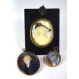 A portrait miniature on ivory of an 18th century lady to/w another of an elderly gentleman in gilt