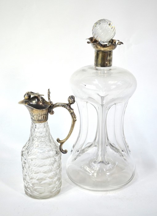 A George IV thumbnail-cut glass small jug with silver collar, handle and hinged cover, Samuel