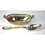 An 800 grade oval bonbon basket with pierced rim and twin scroll handles, 5.6 oz, to/w a 19th