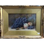 F Spencer - A still life study with grapes, apples and cob nuts, watercolour, signed lower right,