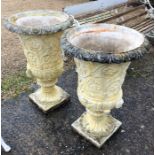 A pair of large weathered reconstituted classical marble urns, Papinia 62 cm dia. x 95 cm h (