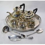 An epns five-piece tea/coffee service (including two sugar basins), to/w a galleried tray,