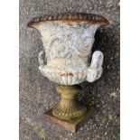 An old cast iron cast iron urn planter, 45 cm dia. x 60 cm h