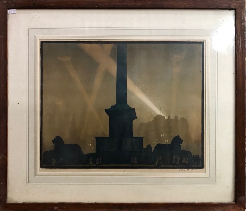 Emile Antoine Verpilleux (1888-1964) - 'Search Lights, Trafalgar Square', woodcut, signed and