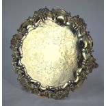 A 19th century Old Sheffield Plate circular letter salver with shell and scroll cast rim, engraved