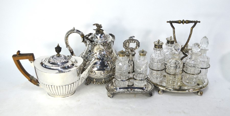 A three-piece silver condiment set, to/w various electroplated items, include two cruet stands, - Image 3 of 3