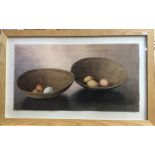 Sarah Janson - 'Eggs in two baskets', watercolour, signed lower right and titled to lower left, 35 x