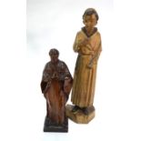 Two 19th century carved wooden figures of saints, one 35 cm h, the other 50 cm h (a/f) (2)