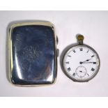 A silver hip-pocket cigarette case, Birmingham 1916, to/w a Swiss silver open-faced pocket watch