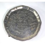 Naval Interest: A silver salver with gadrooned rim and four hoof feet, engraved with facsimile