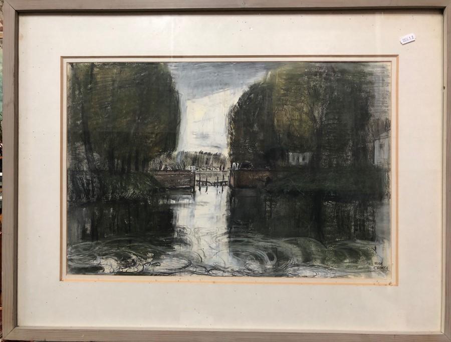 Hugh Cronyn (1905-1996) - 'Old lock Moissac', pastel, signed lower right, 35 x 52 cmGood